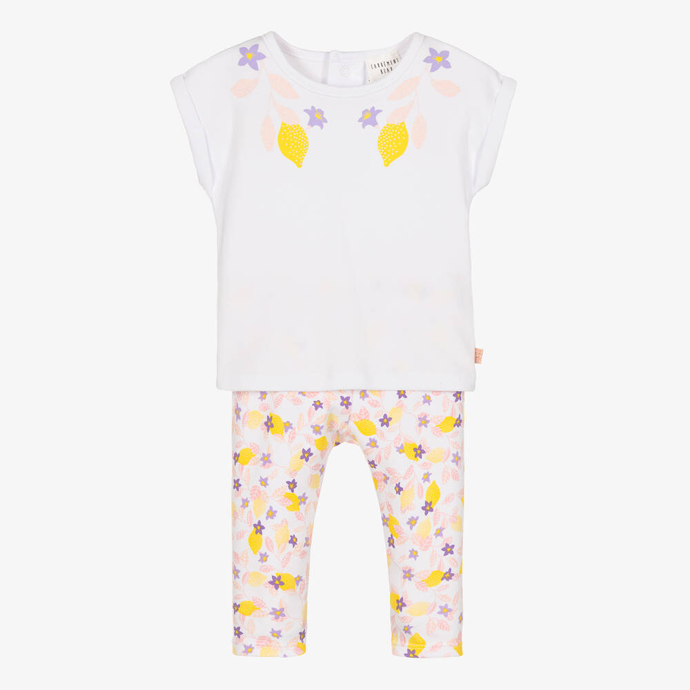 Carrément Beau - Белая футболка с лимонами и легинсы с цветами | Childrensalon