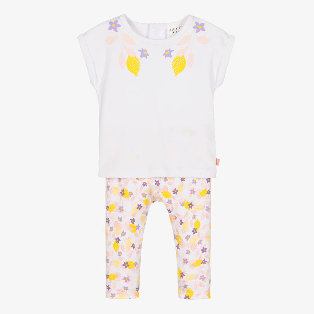 Carrément Beau - Girls White Lemon & Flower Leggings Set | Childrensalon