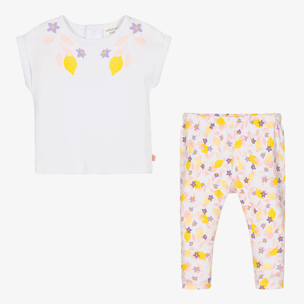 كاريمون بو-طقم ليغنغز أطفال بناتي قطن عضوي لون أبيض | Childrensalon Outlet