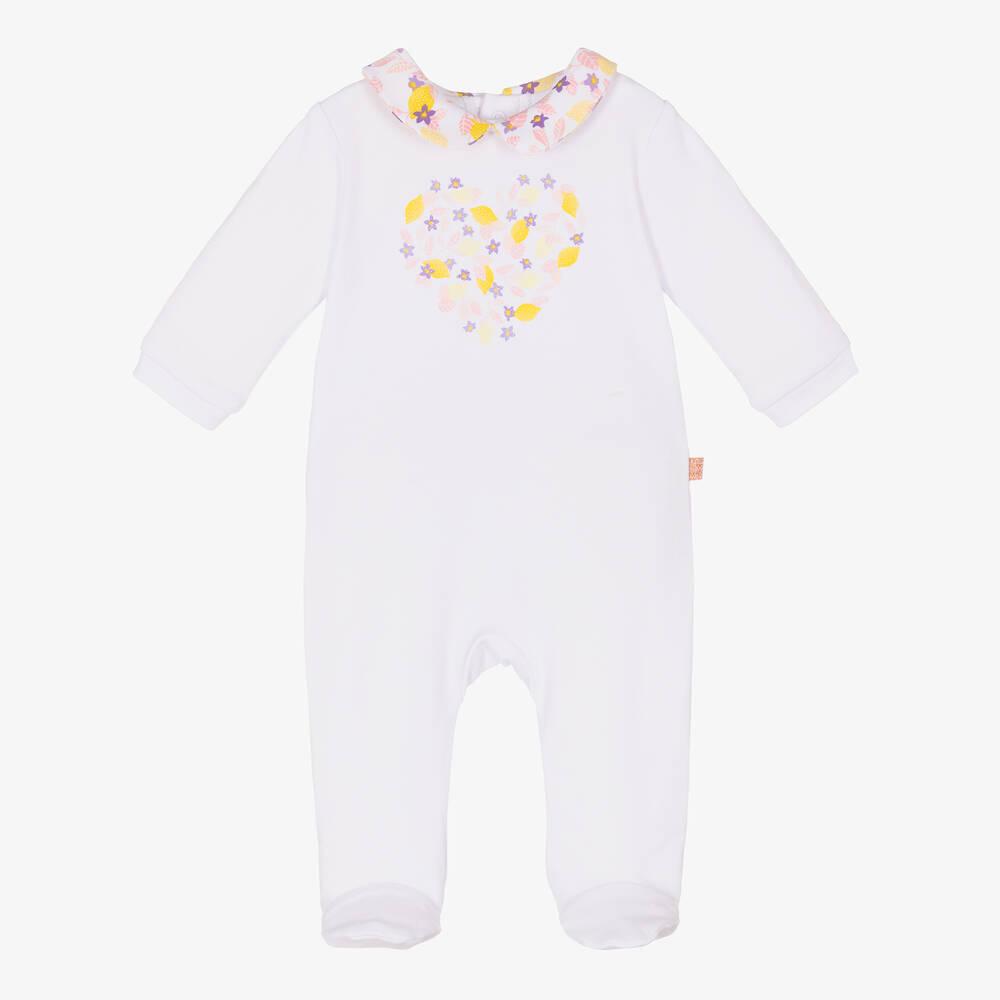 Carrément Beau - Girls White Lemon Heart Cotton Babygrow | Childrensalon