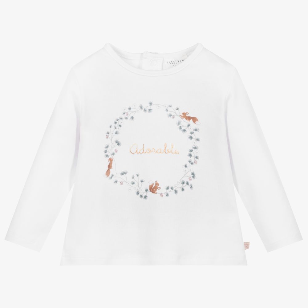 Carrément Beau - Girls White Organic Cotton Top | Childrensalon