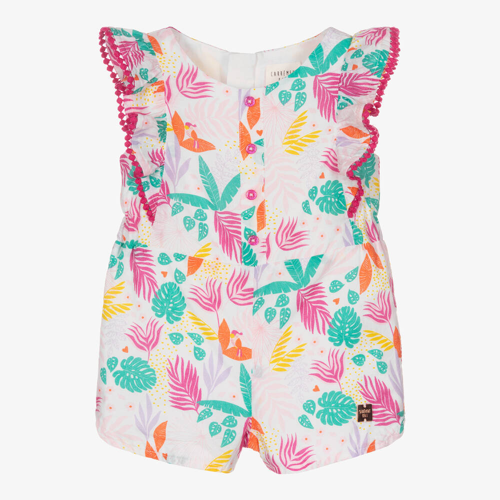 Carrément Beau - Playsuit mit Tropen-Print weiß/rosa | Childrensalon