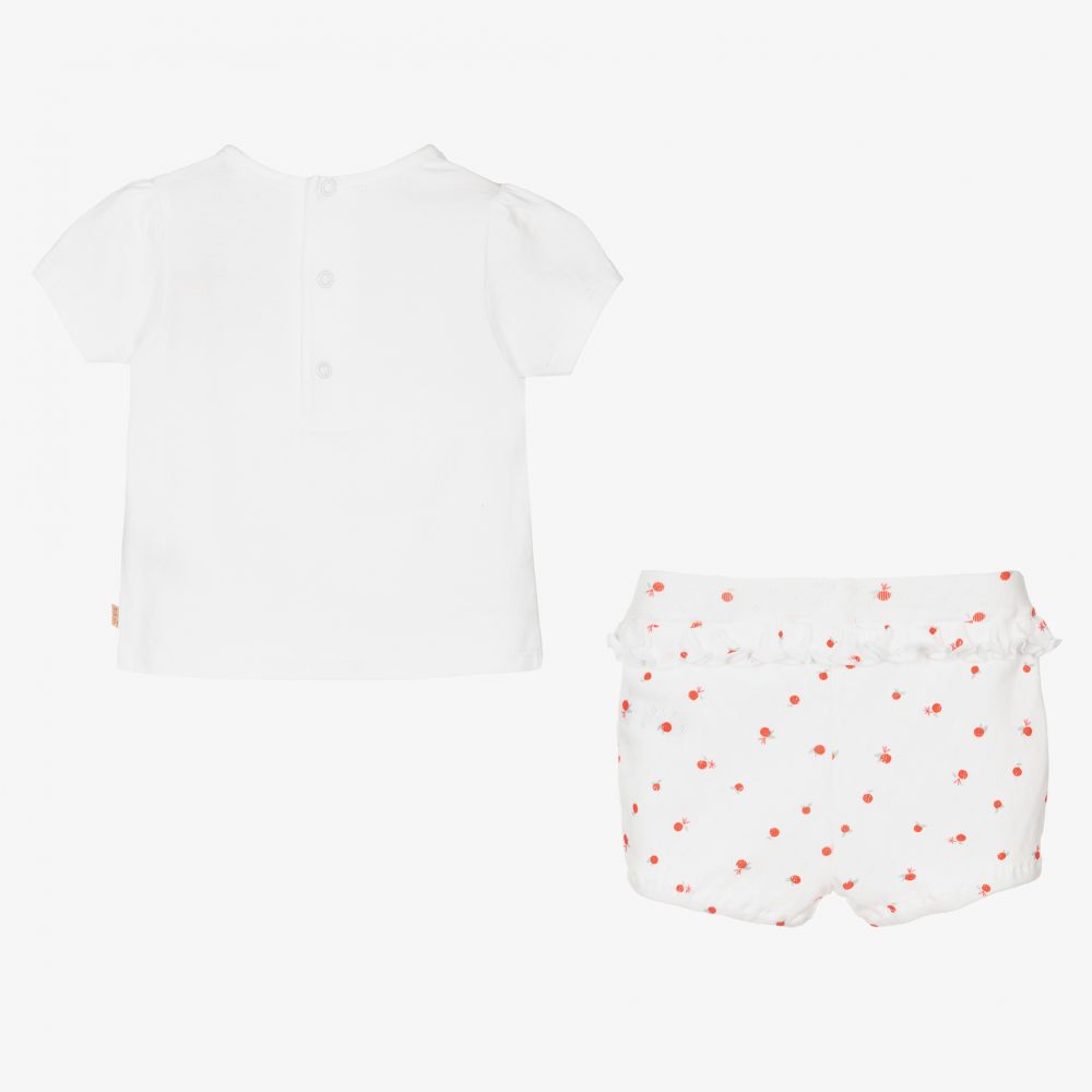 كاريمون بو-طقم شورت قطن عضوي لون أبيض وبرتقالي للمولودات | Childrensalon Outlet