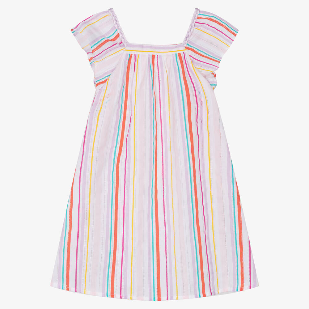 Carrément Beau-Белое хлопковое платье в полоску | Childrensalon Outlet