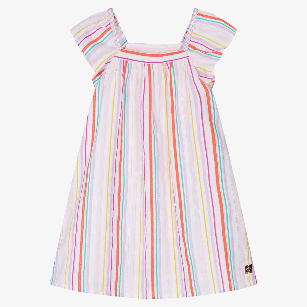 Carrément Beau - Girls White Striped Cotton Dress | Childrensalon