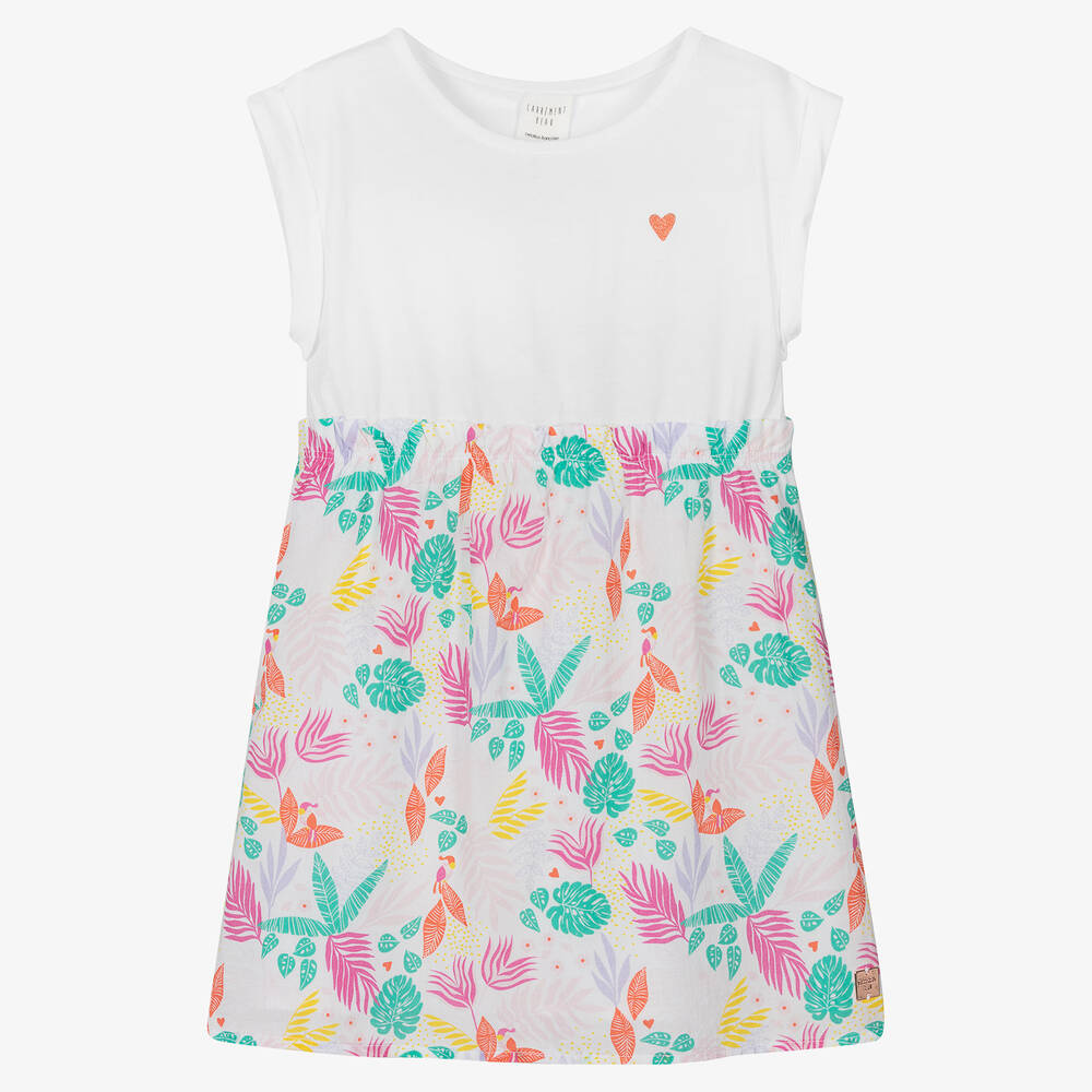 Carrément Beau - Robe blanche tropicale en coton | Childrensalon