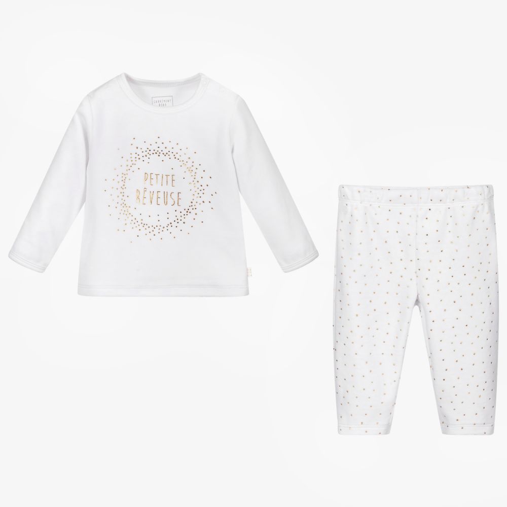 Carr ment Beau Girls White Velour Pyjamas Childrensalon Outlet