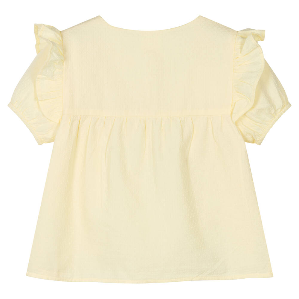 Carrément Beau-Желтая хлопковая блузка с вышивкой | Childrensalon Outlet