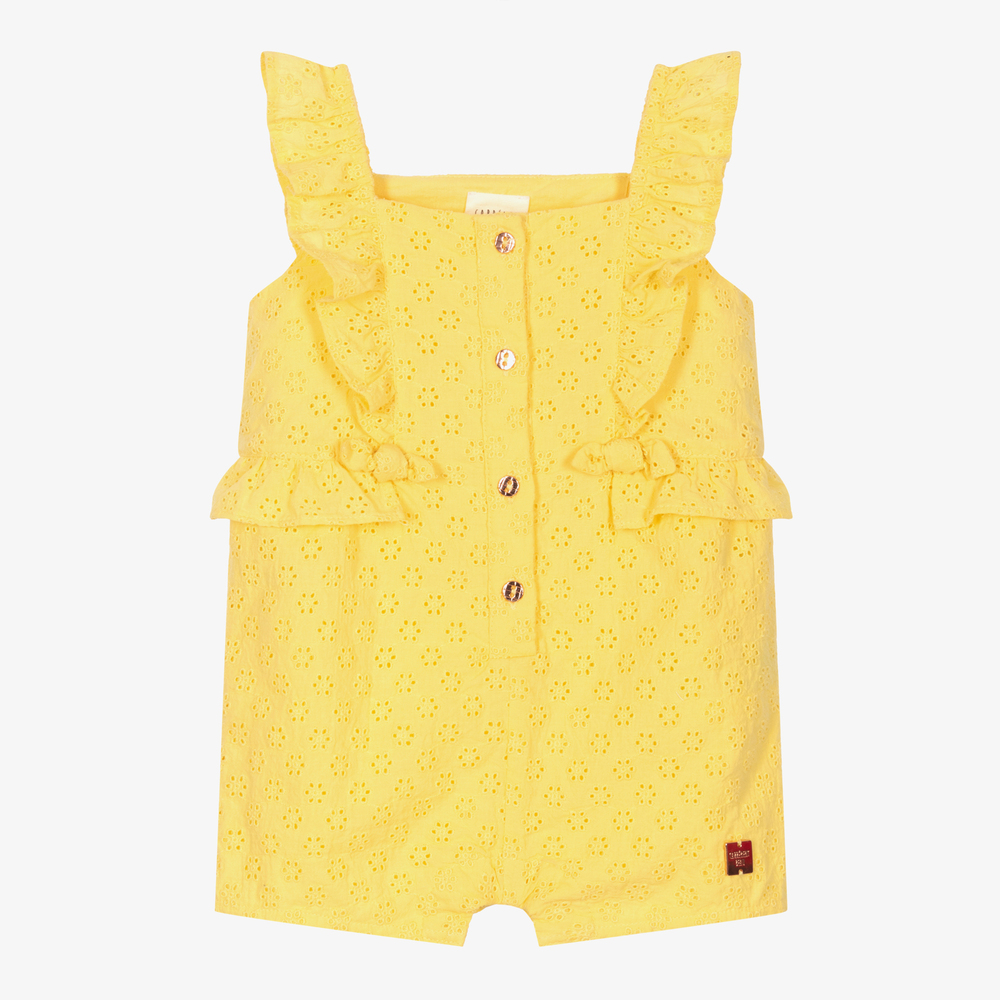 Carrément Beau - Girls Yellow Lace Playsuit | Childrensalon