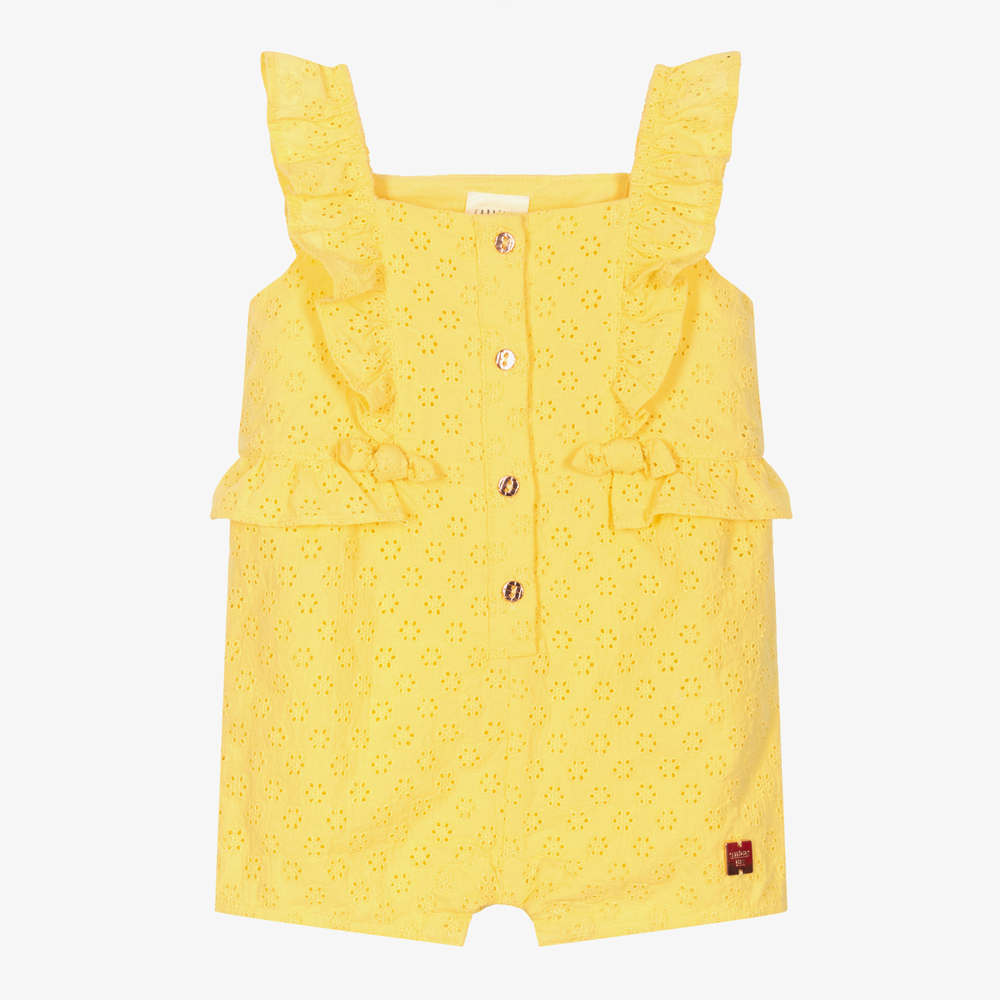 Carrément Beau - Combi-short jaune à dentelle Fille | Childrensalon