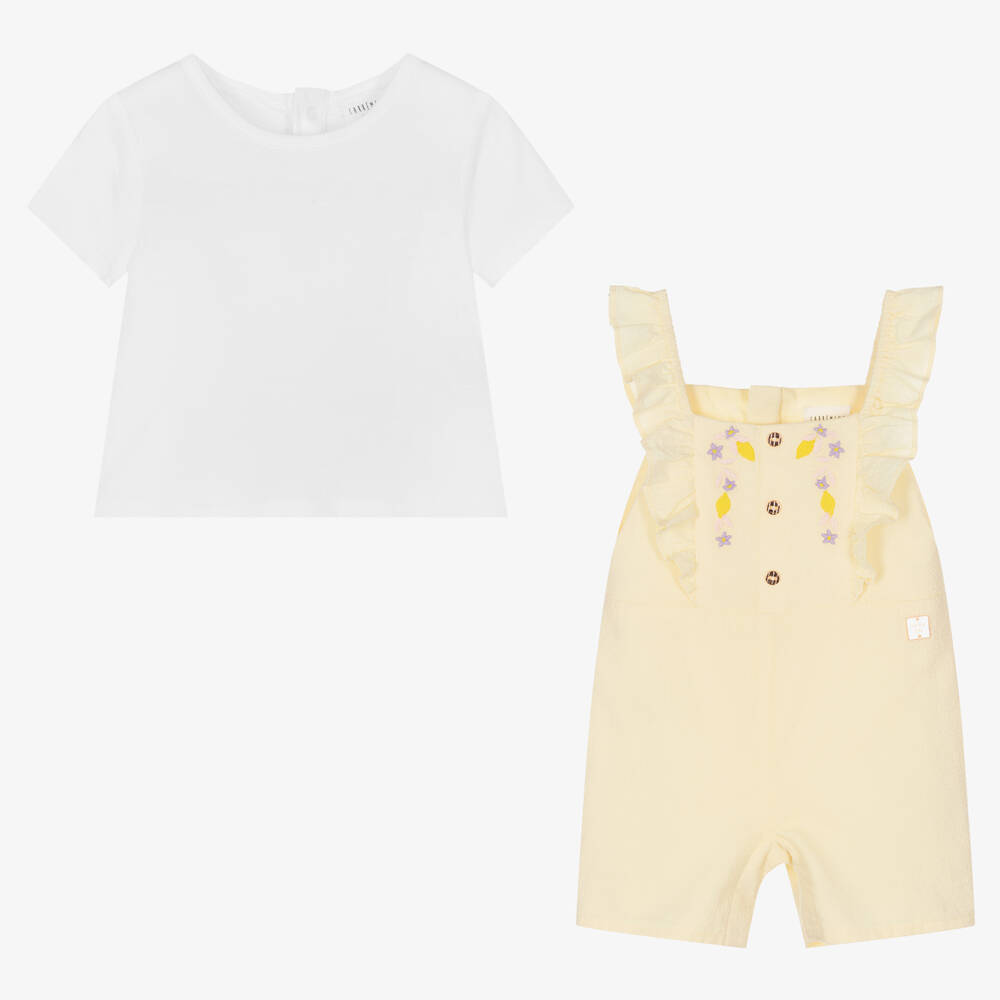 Carrément Beau-Футболка и желтый полукомбинезон с цветами и лимонами | Childrensalon Outlet