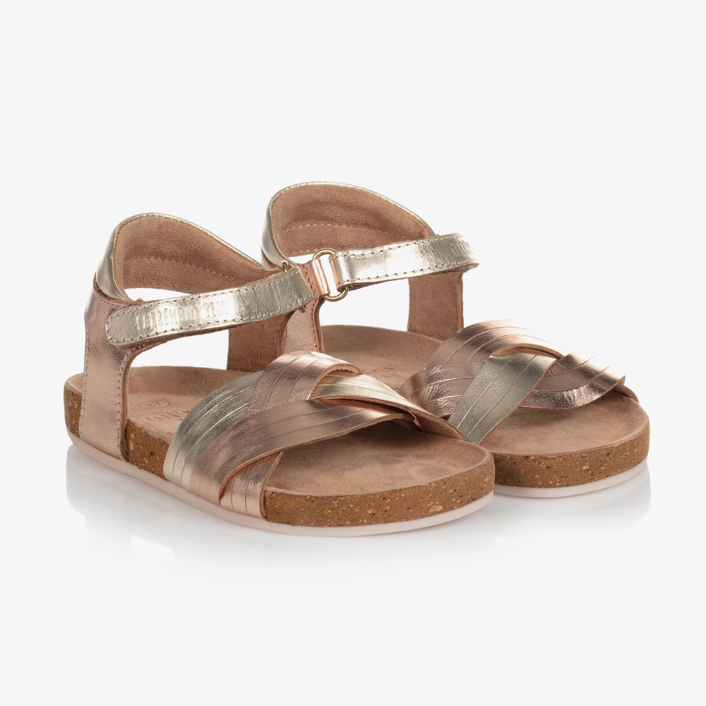 Carrément Beau - Gold & Pink Leather Sandals | Childrensalon