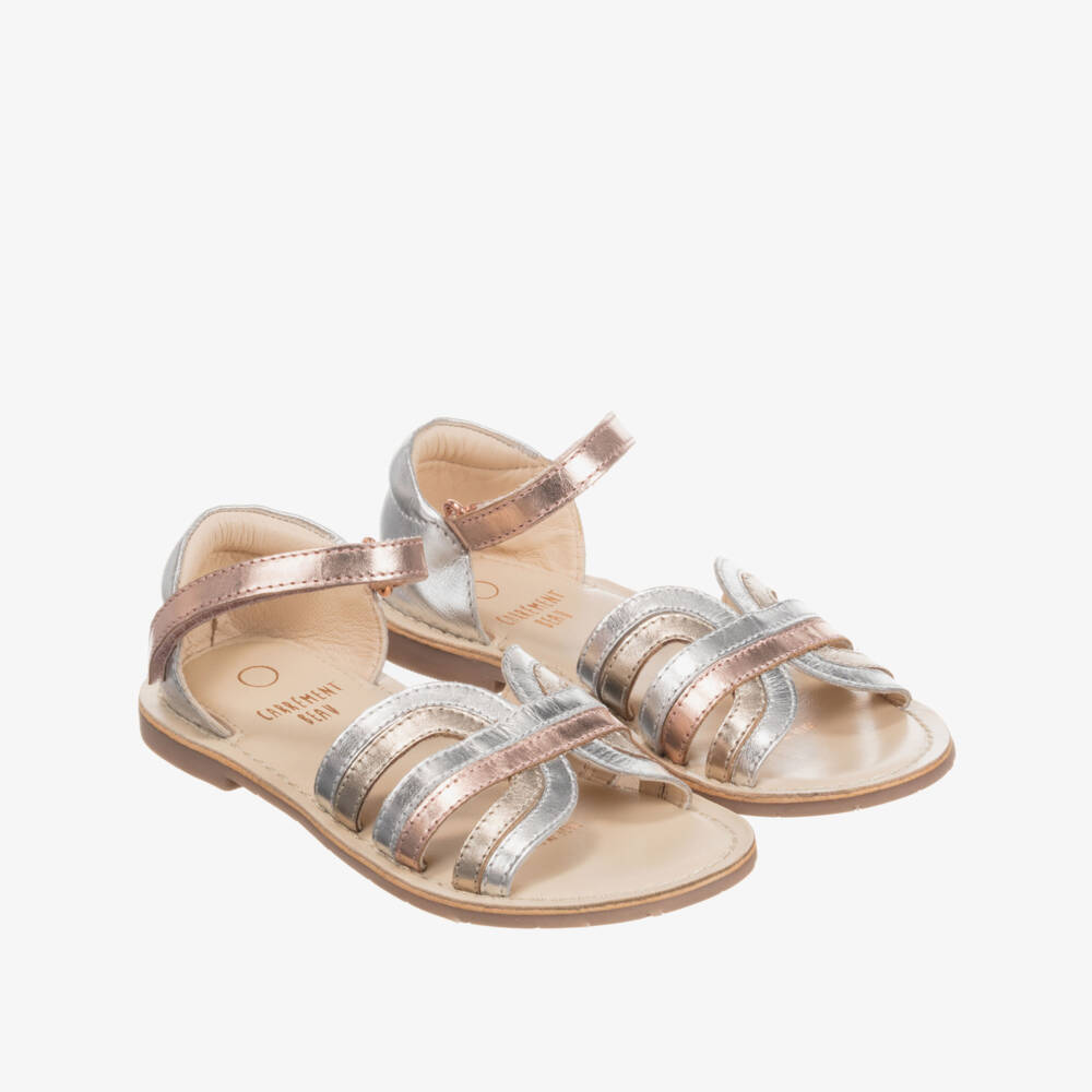 Carrément Beau-Gold & Silver Leather Sandals | Childrensalon Outlet