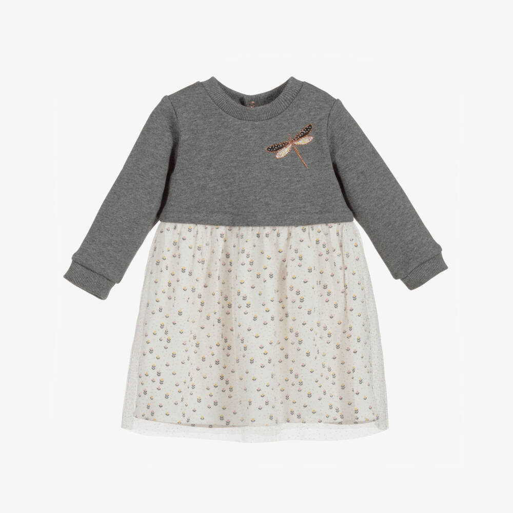 Carrément Beau-Grey & Ivory Dragonfly Dress | Childrensalon Outlet