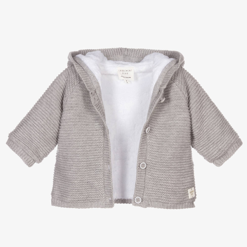 Carrément Beau-Серое вязаное пальто из органического хлопка | Childrensalon Outlet