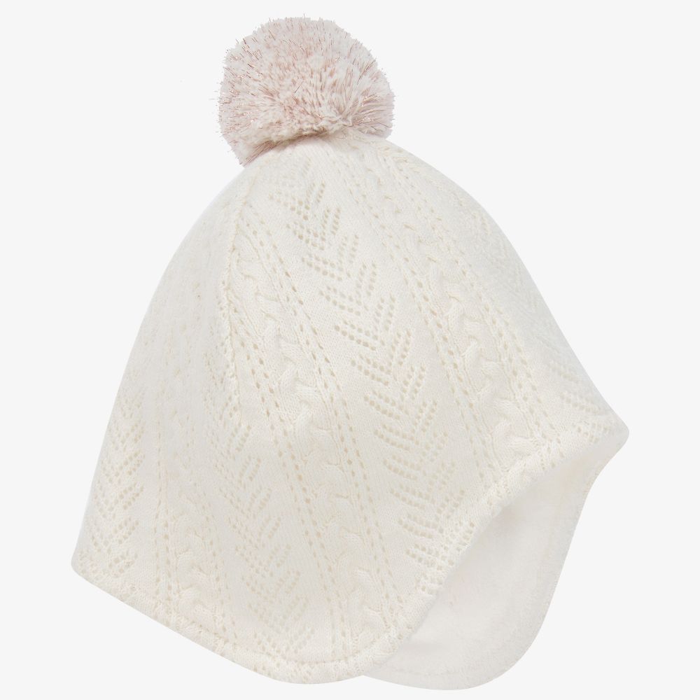 Carrément Beau-طقم قبعة أطفال بناتي قطن عضوي محبوك لون عاجي | Childrensalon Outlet