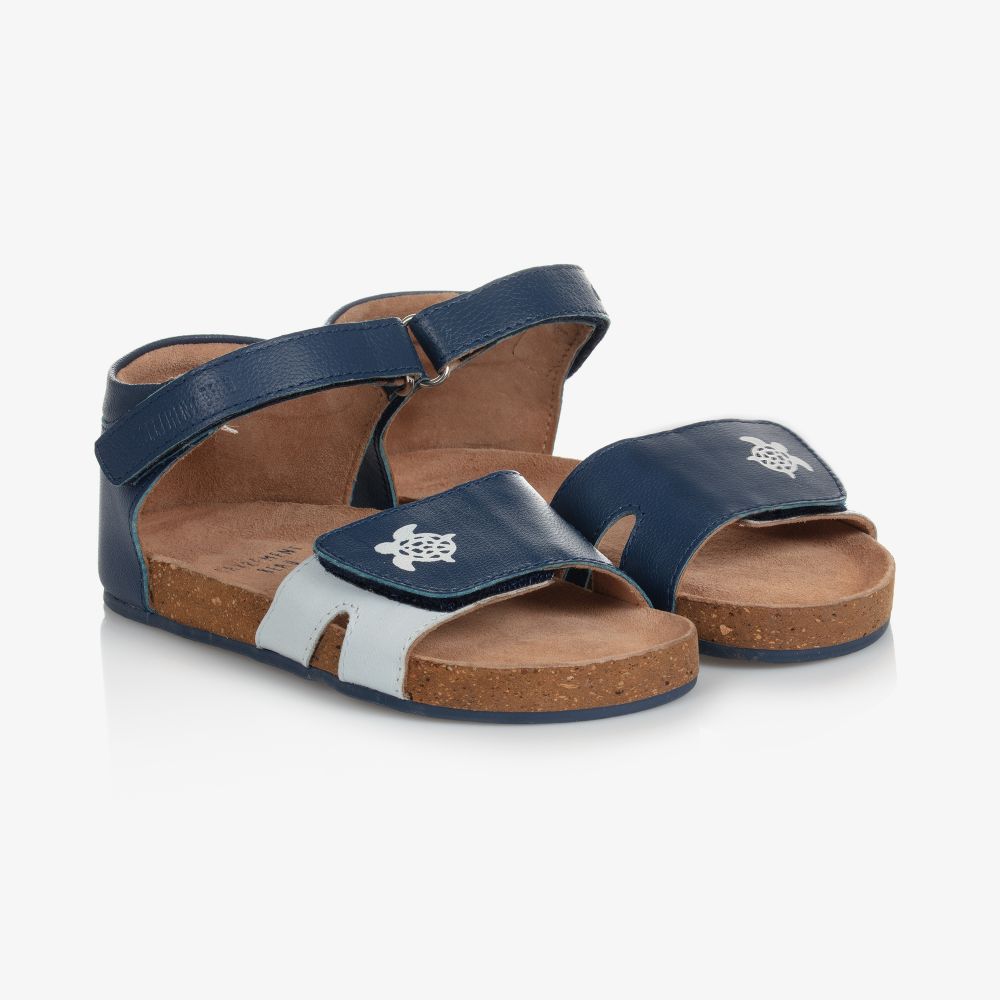Carrément Beau - Navy Blue Leather Sandals | Childrensalon