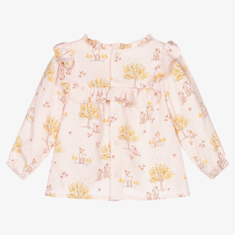 Carrément Beau-Pink Floral Deer Ruffle Blouse | Childrensalon Outlet