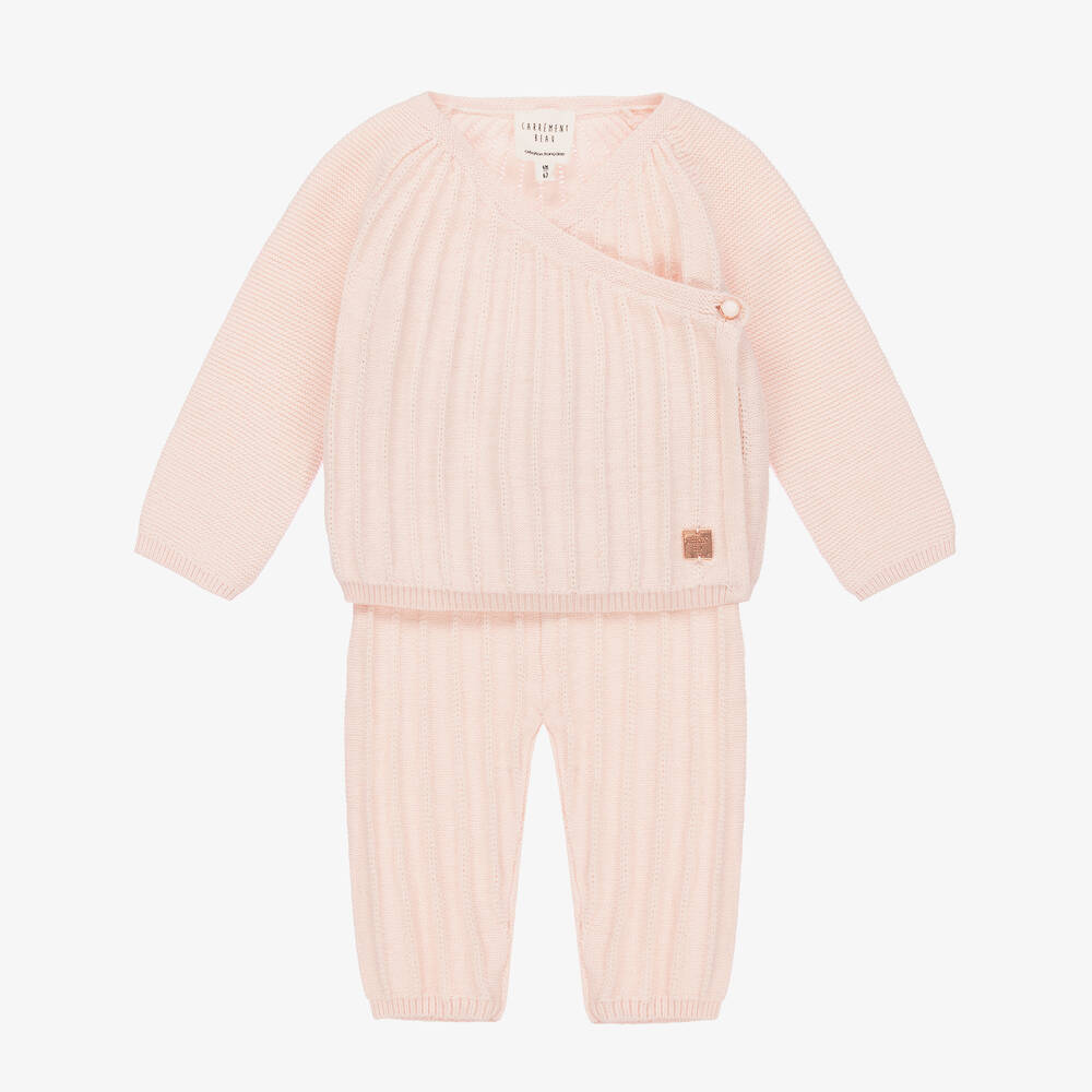 Carrément Beau-Pink Knitted Baby Trouser Set | Childrensalon Outlet