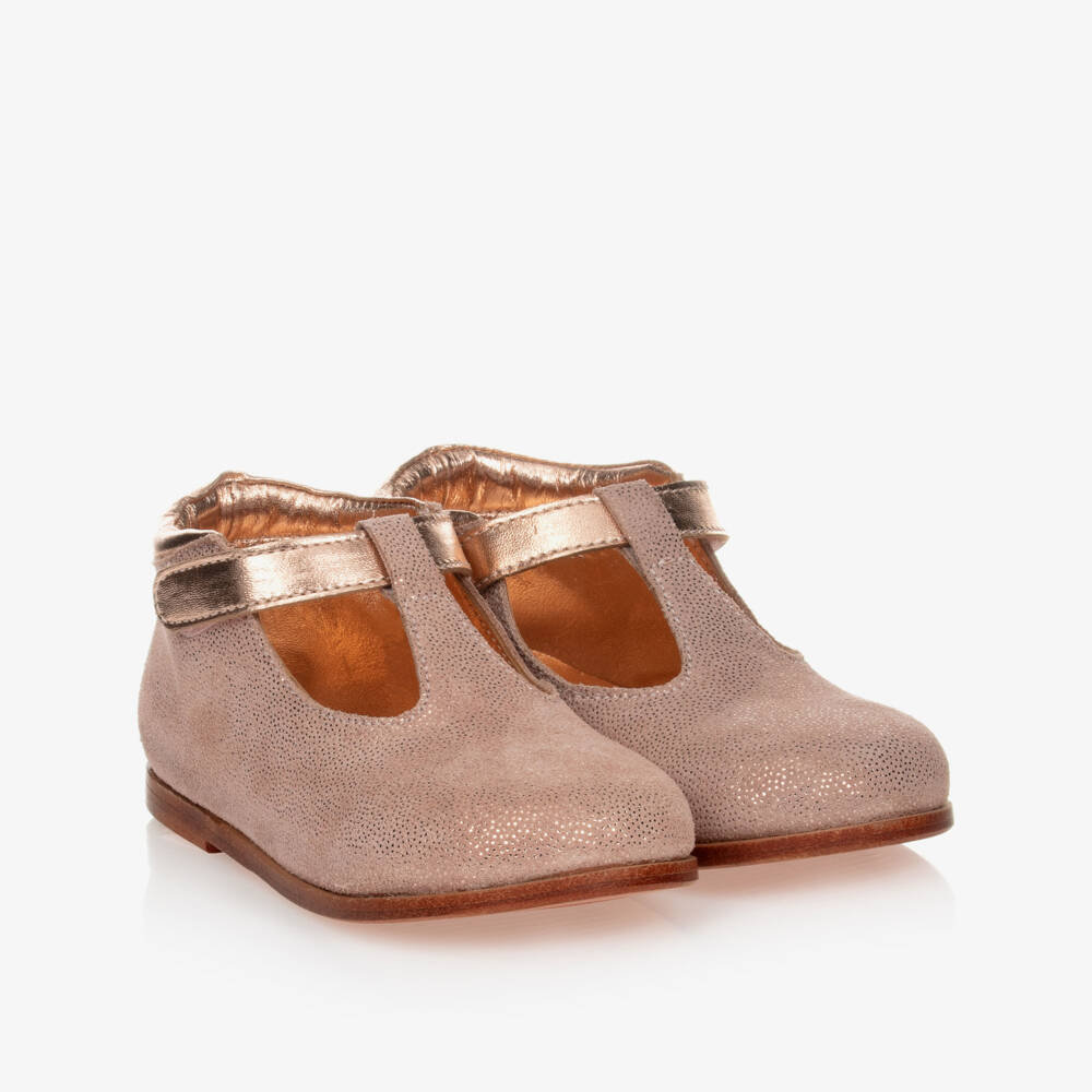 Carrément Beau-Pink Leather T-Bar Shoes | Childrensalon Outlet