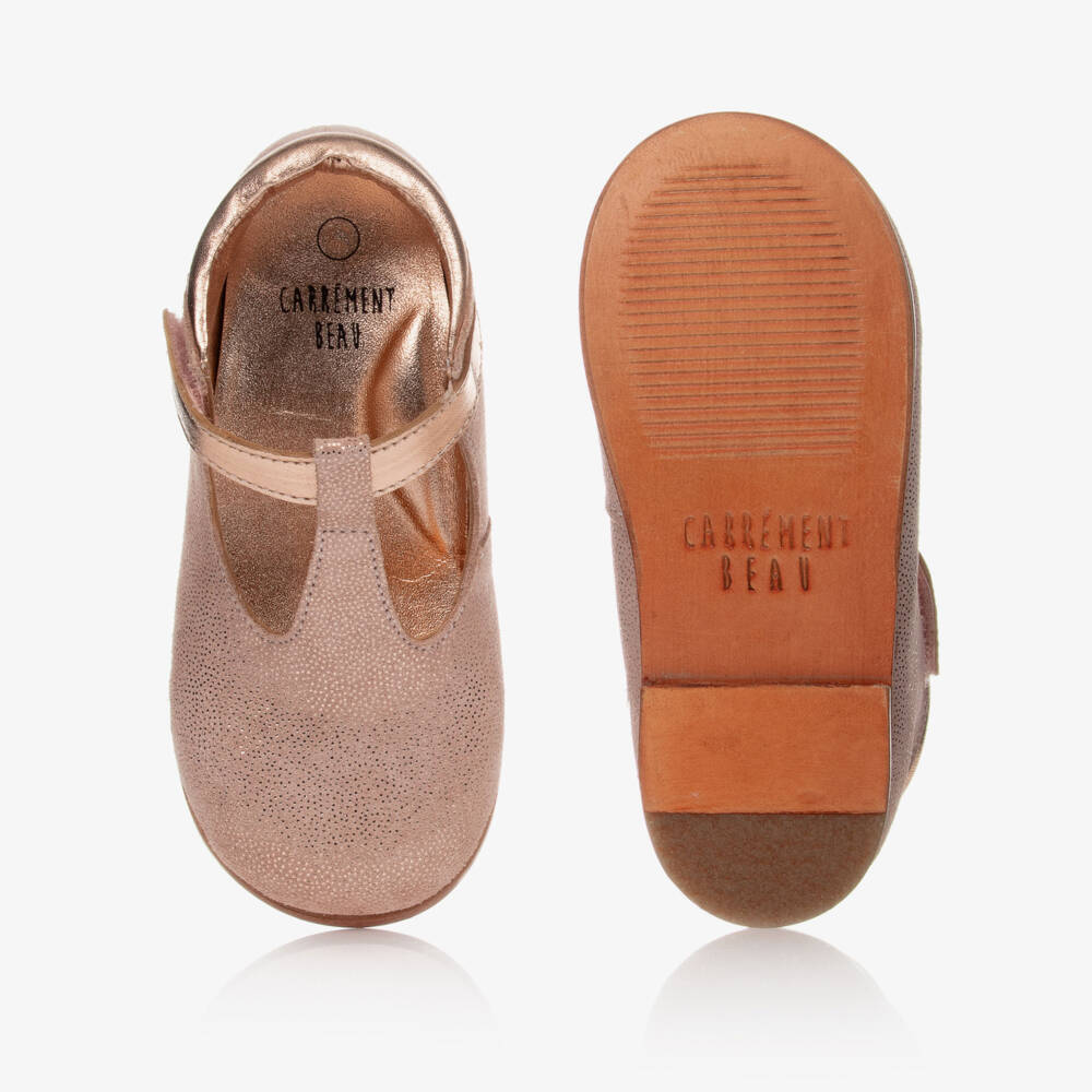 Carrément Beau-Pink Leather T-Bar Shoes | Childrensalon Outlet
