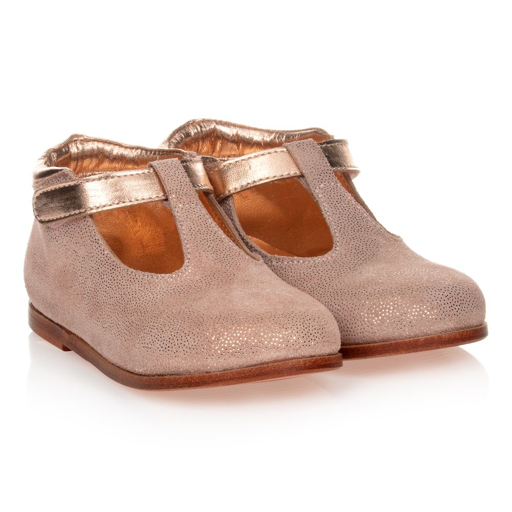 Carrément Beau - Pink Leather T-Bar Shoes | Childrensalon