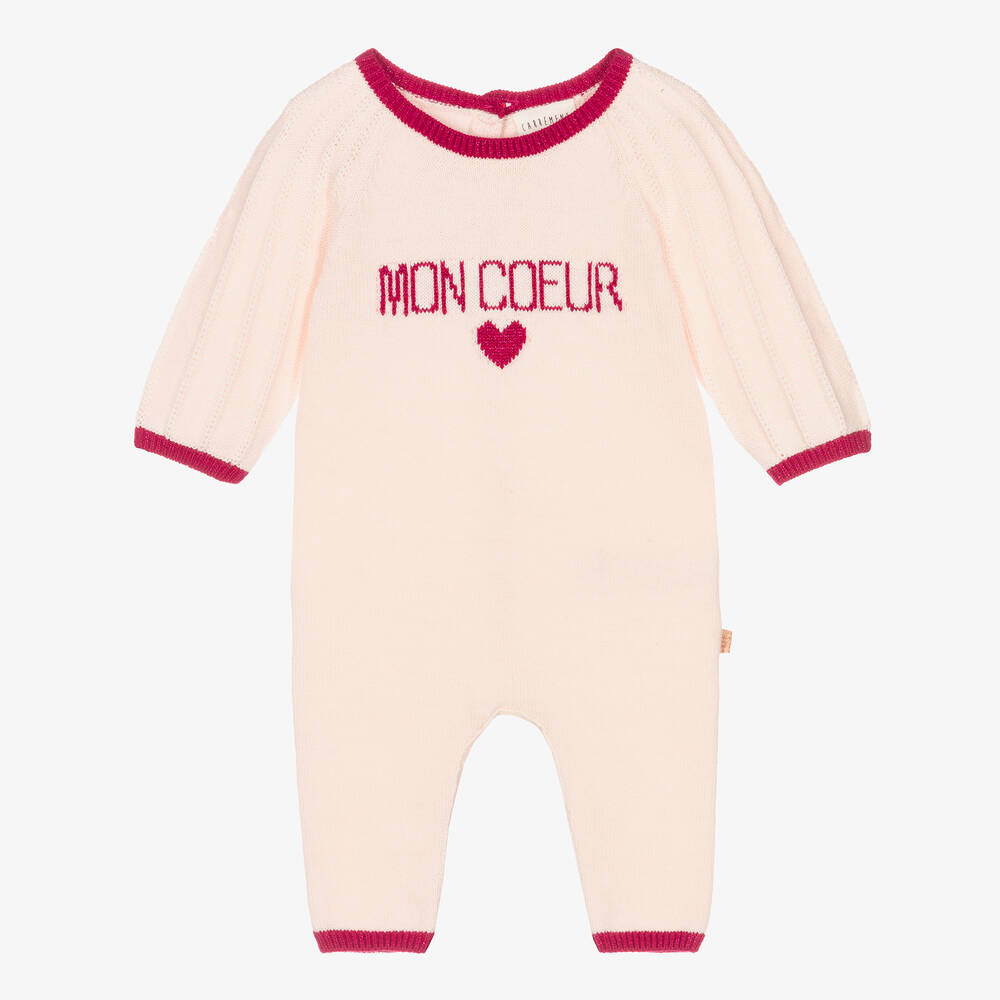 Carrément Beau - Pink Mon Coeur Knitted Babygrow | Childrensalon