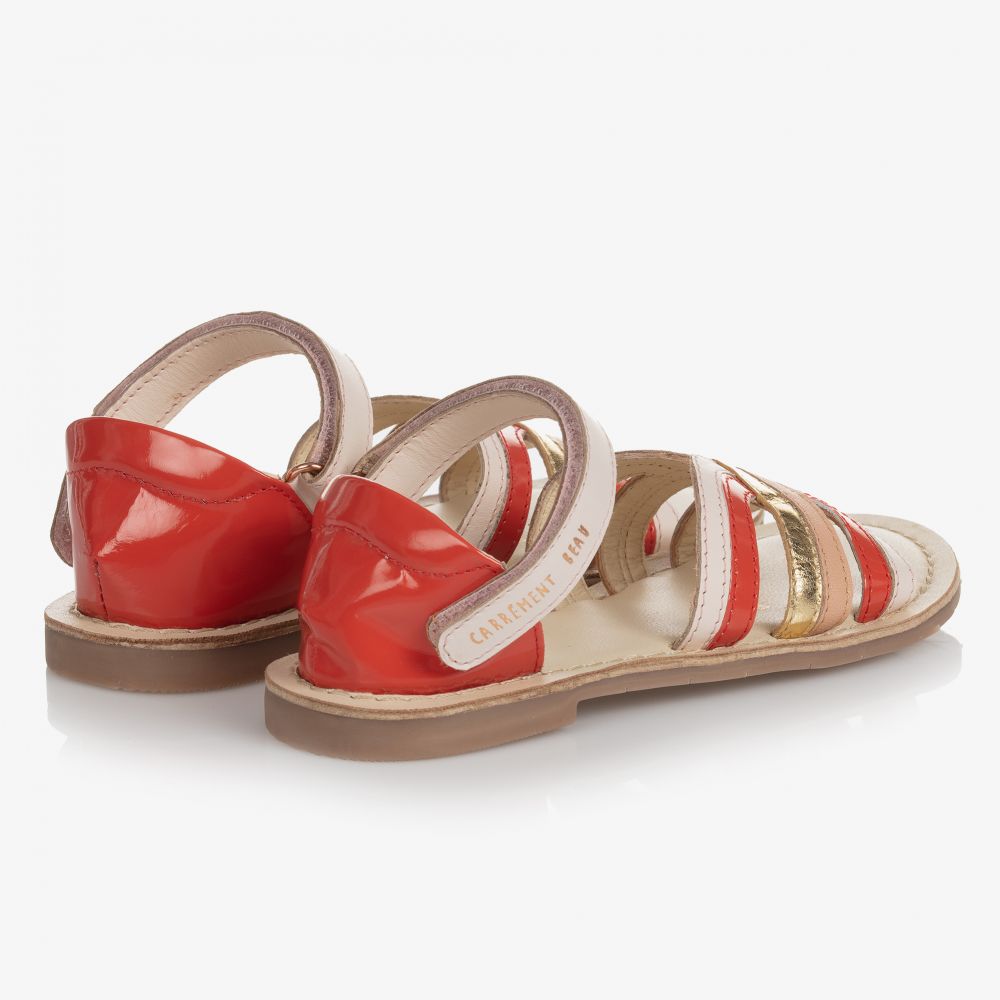 Carrément Beau-Pink & Red Leather Sandals | Childrensalon Outlet
