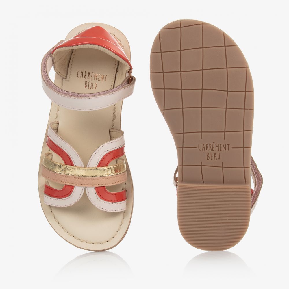 Carrément Beau-Pink & Red Leather Sandals | Childrensalon Outlet