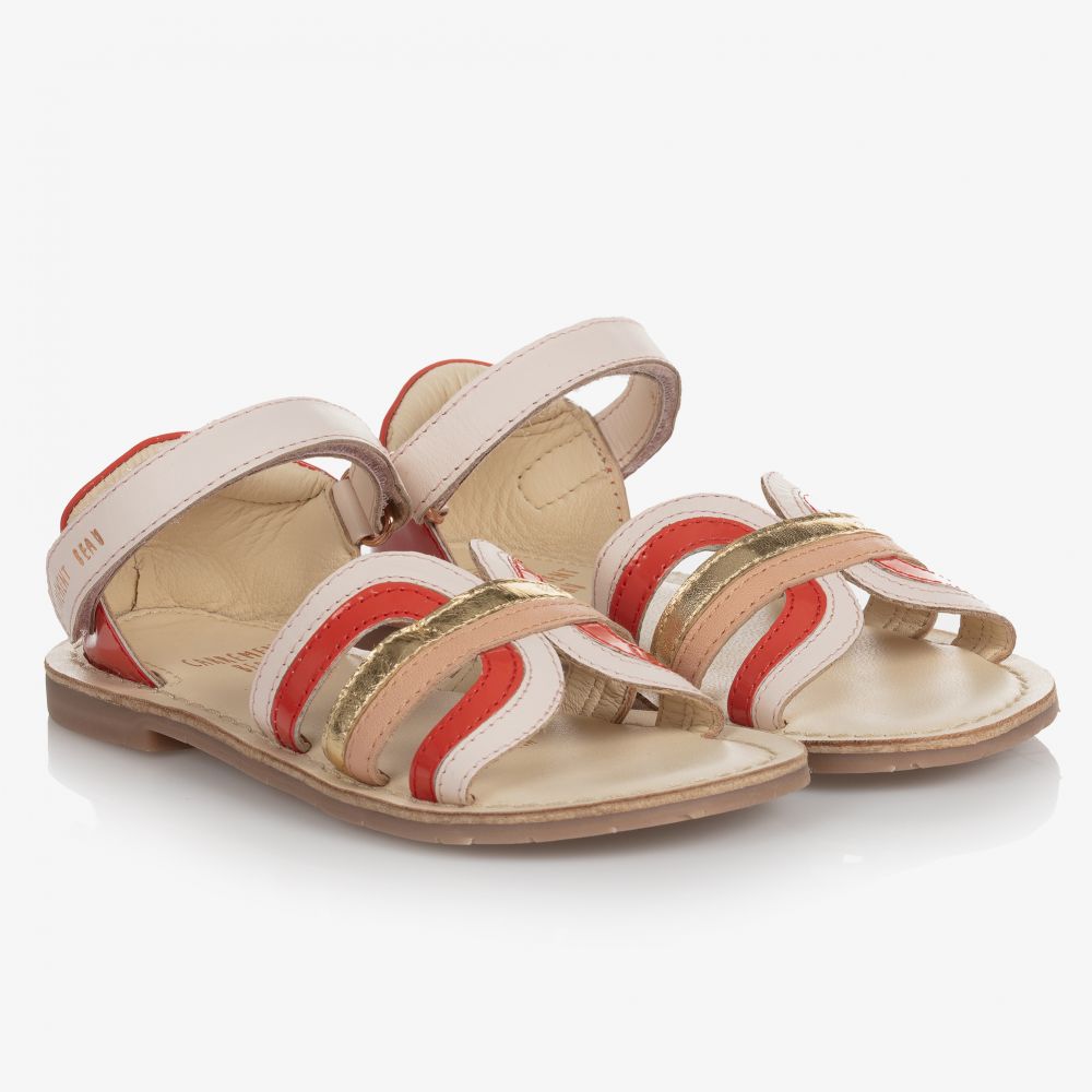 Carrément Beau - Pink & Red Leather Sandals | Childrensalon