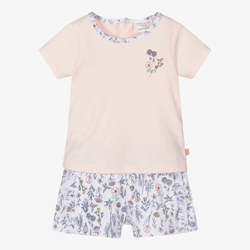 Carrément Beau - Pink & White Floral Shorts Set | Childrensalon