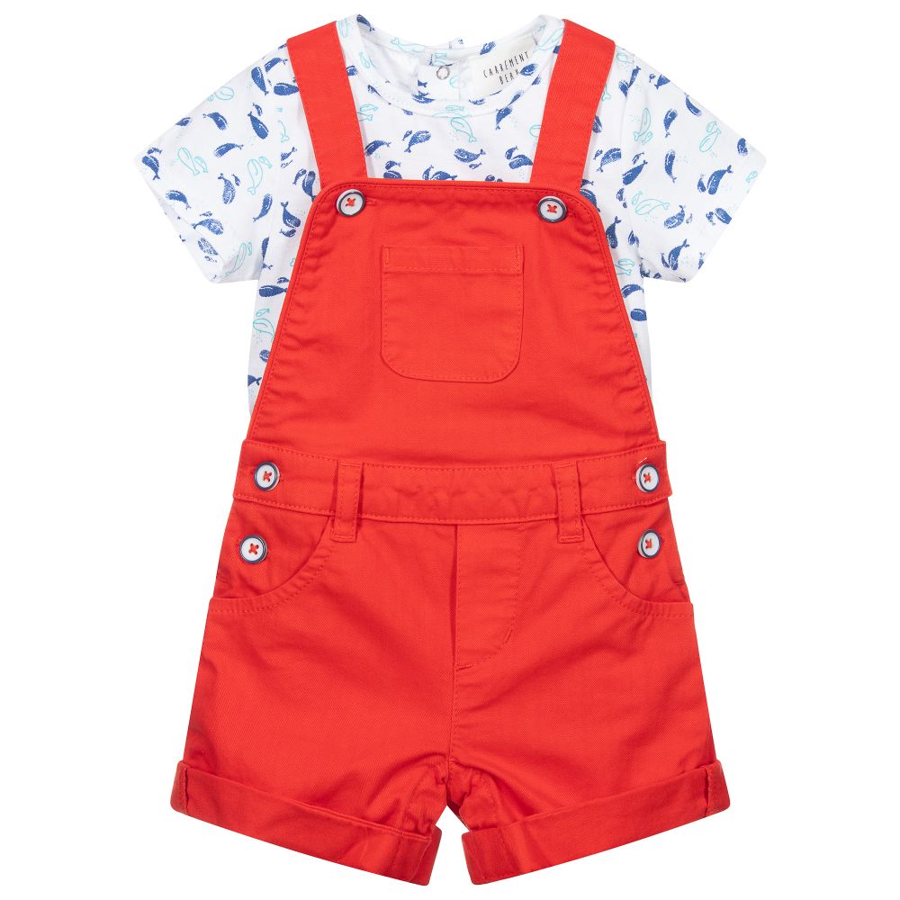 Red short dungarees hotsell