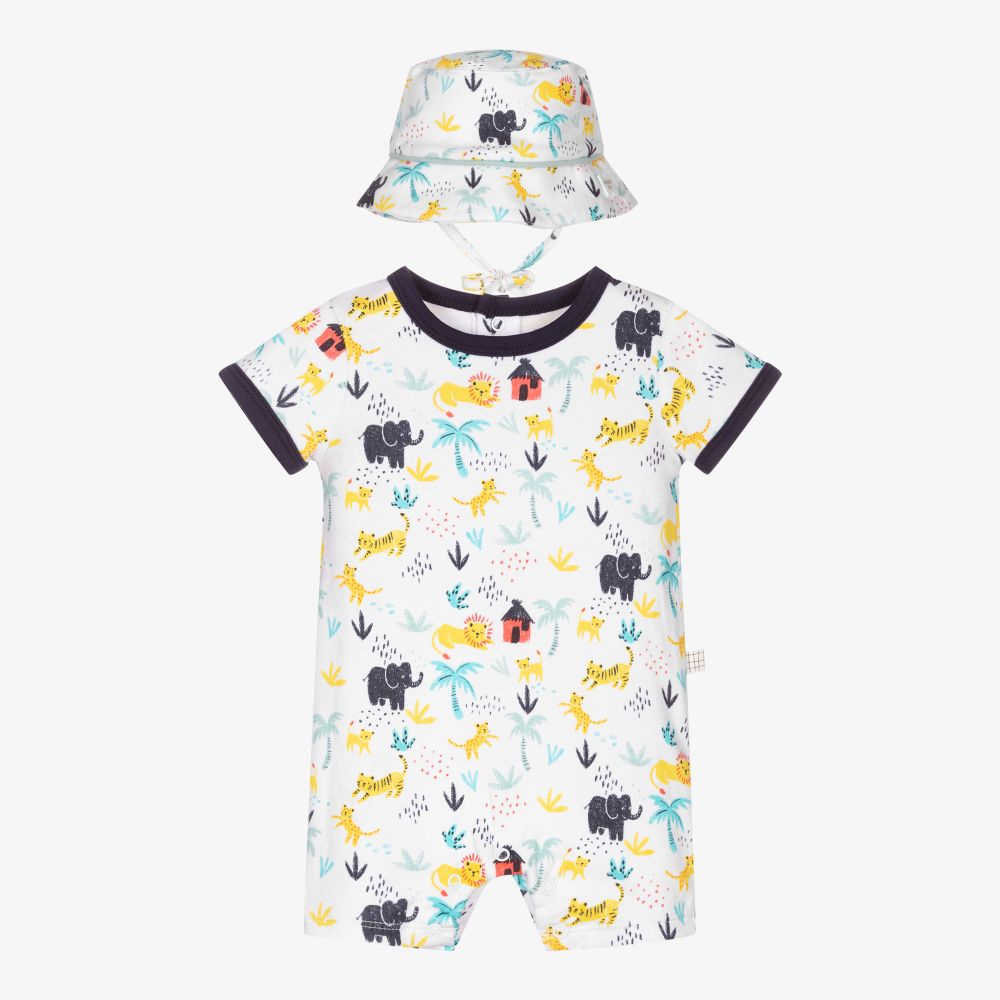 Carrément Beau-Белый песочник с животными и шапочка | Childrensalon Outlet