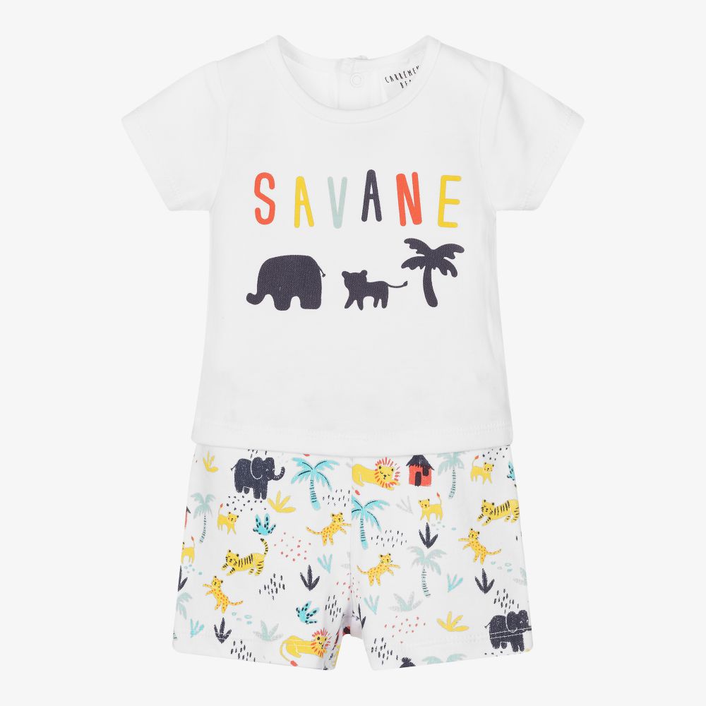 Carrément Beau - White Animals Shorts Set | Childrensalon