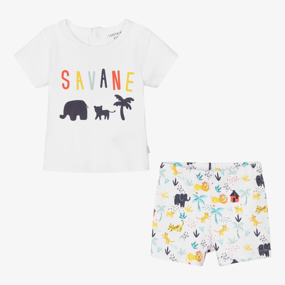كاريمون بو-طقم شورت قطن عضوي لون أبيض للأطفال | Childrensalon Outlet
