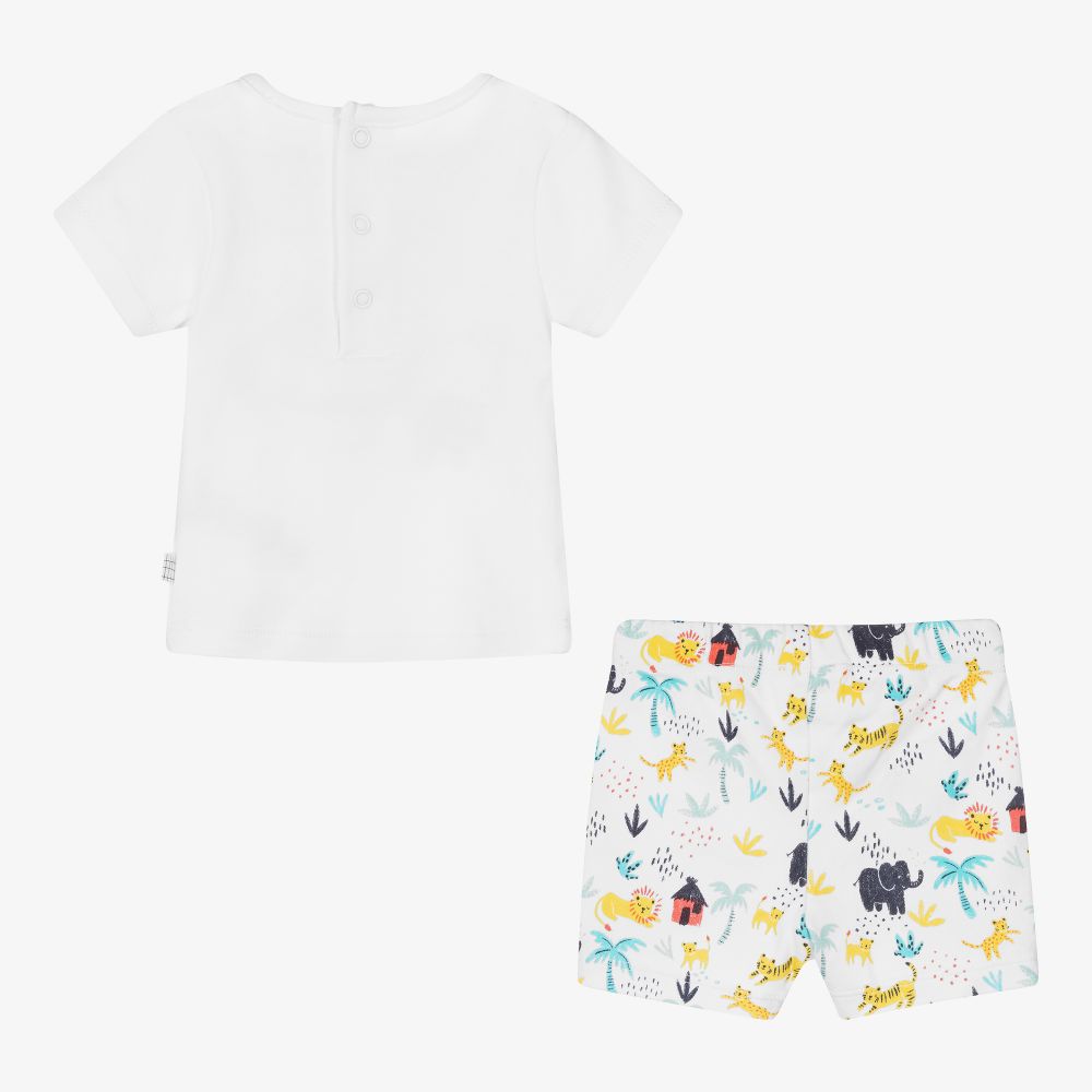 كاريمون بو-طقم شورت قطن عضوي لون أبيض للأطفال | Childrensalon Outlet