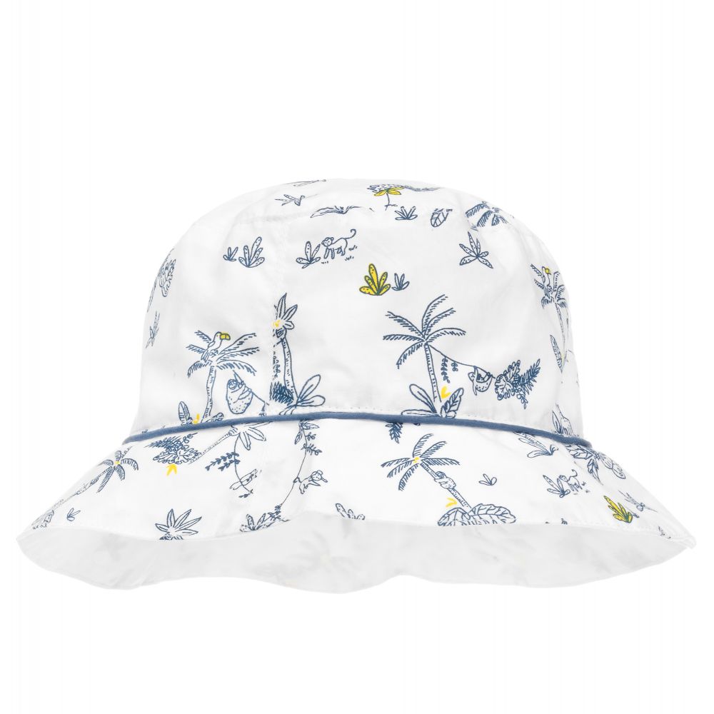Carrément Beau - قبعة قطن بوبلين لون أبيض و أزرق  | Childrensalon