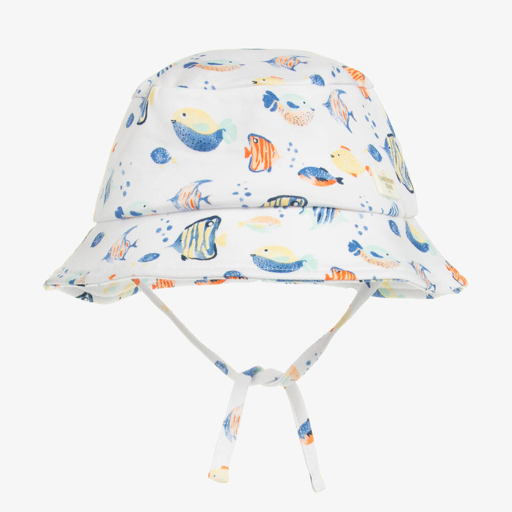 Carrément Beau - Baby-Bio-Sonnenhut Fische weiß/blau | Childrensalon