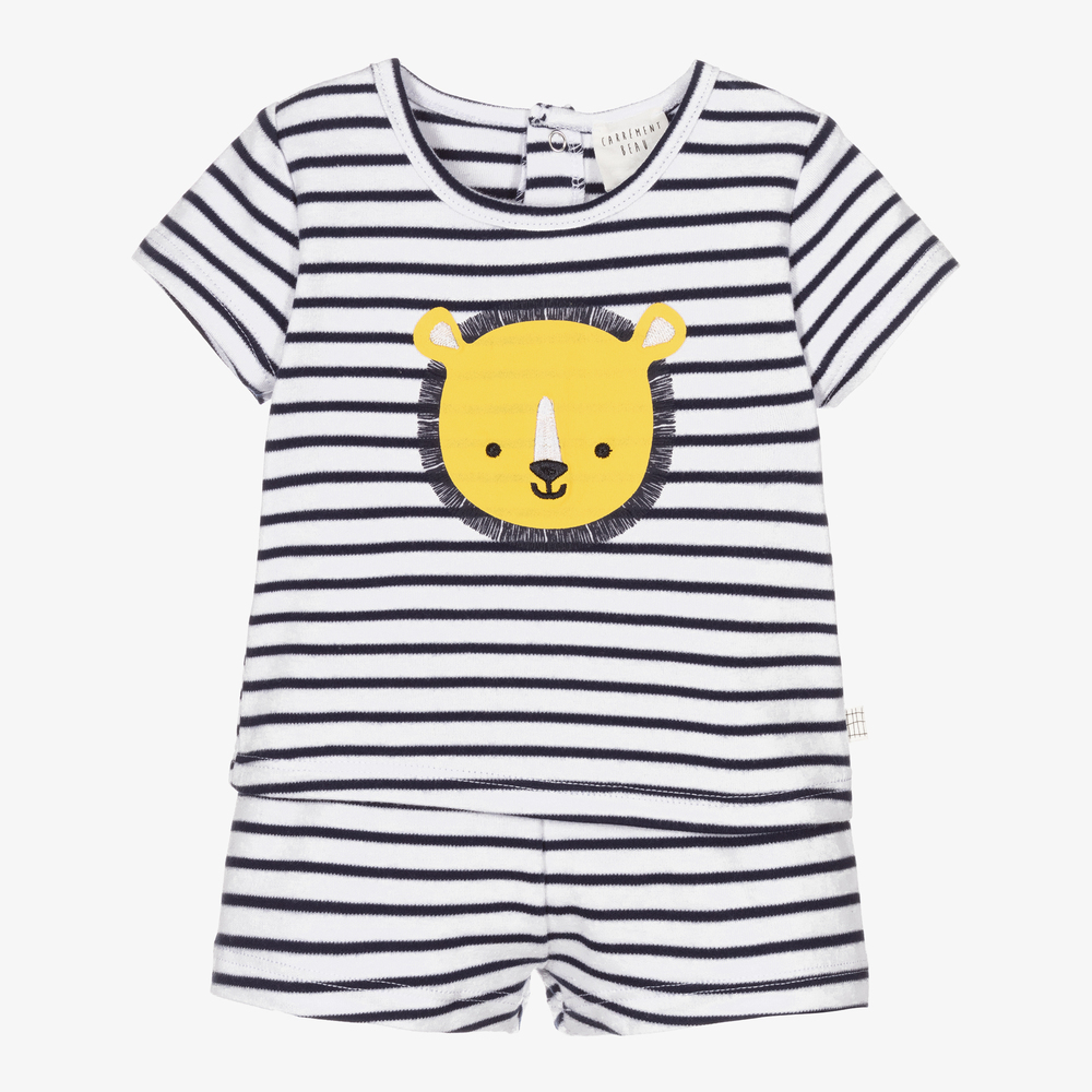 Carrément Beau - Pyjama blanc et bleu rayé | Childrensalon