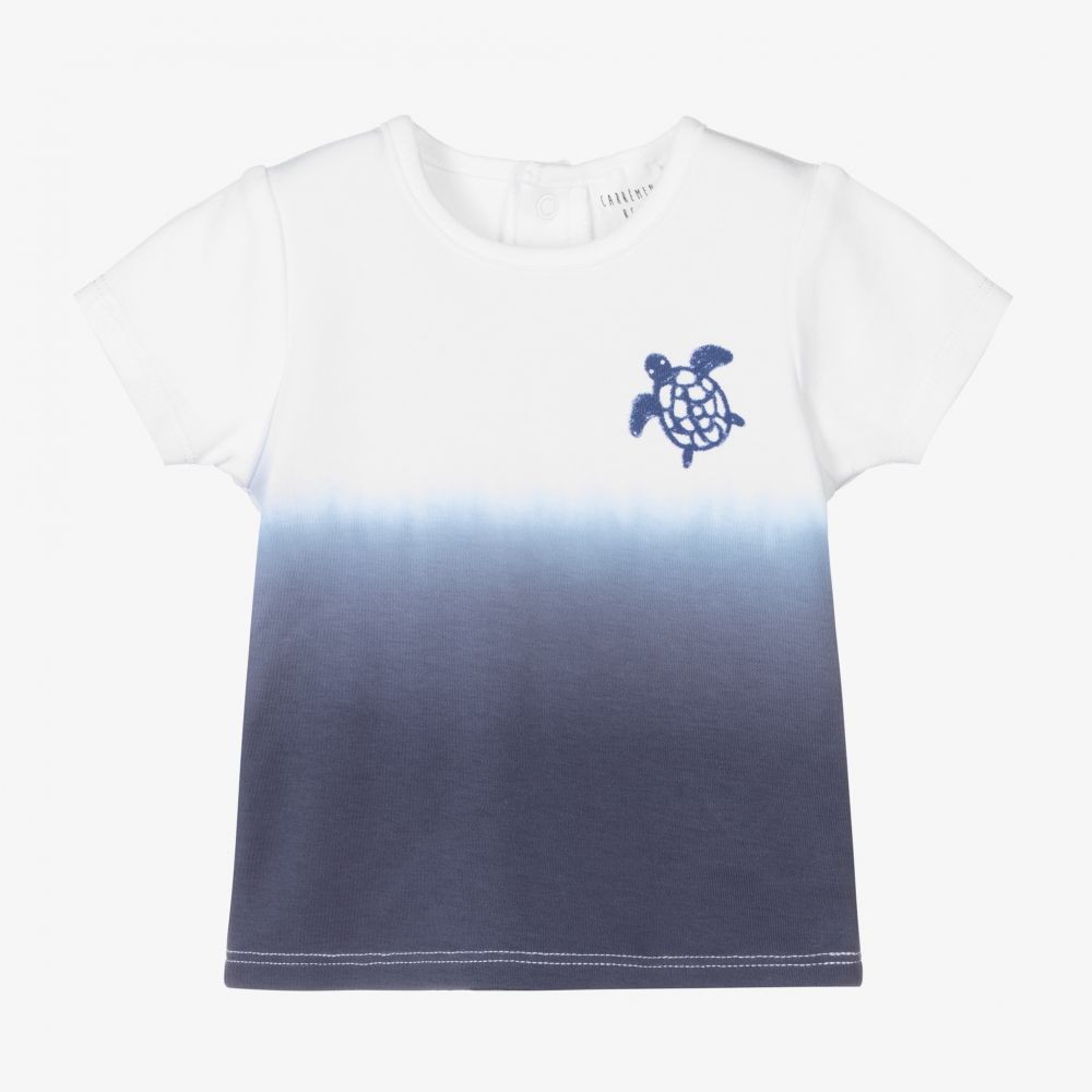 Carrément Beau - White & Blue Turtle T-Shirt | Childrensalon