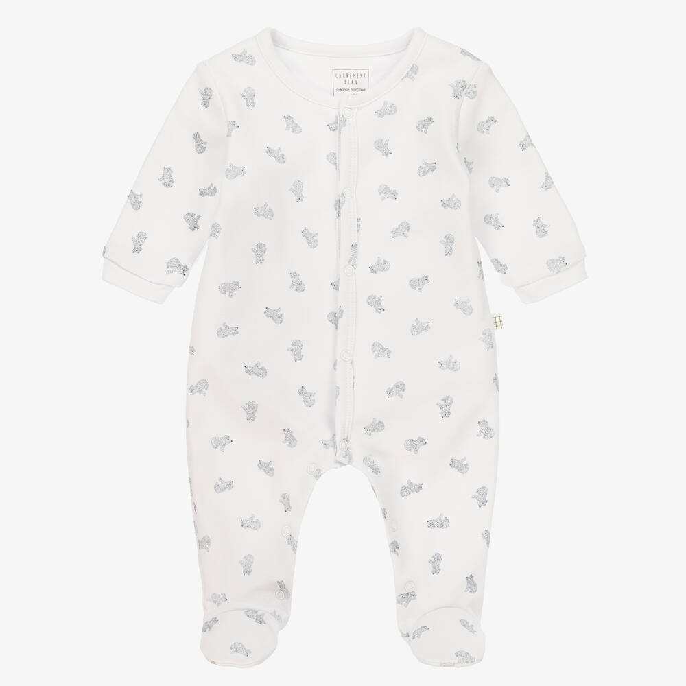 Carrément Beau - White Cotton Bear Print Babygrow | Childrensalon