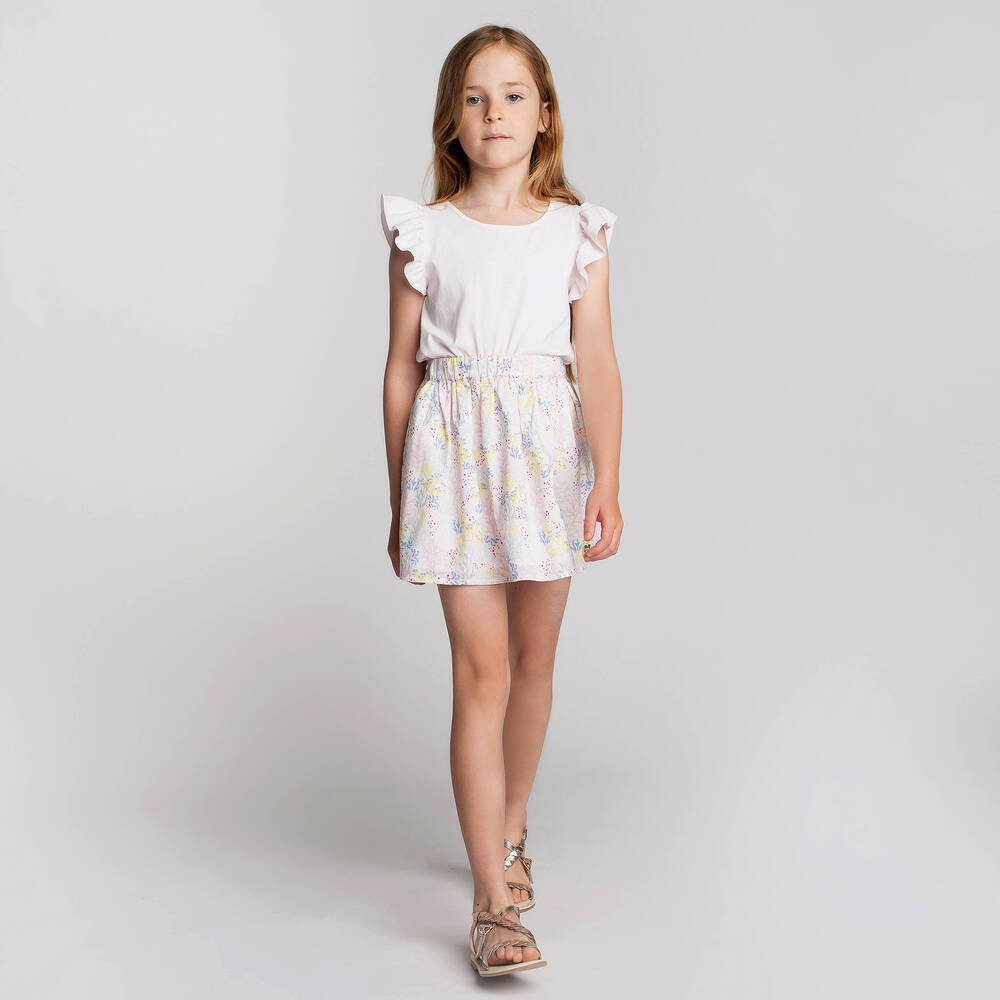 Carrément Beau-White Cotton Floral Skirt | Childrensalon Outlet