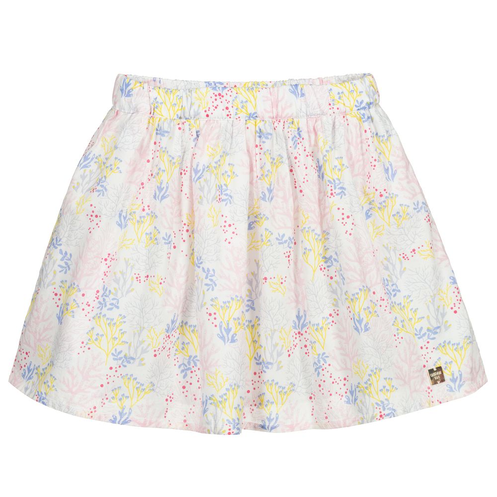Carrément Beau - White Cotton Floral Skirt | Childrensalon