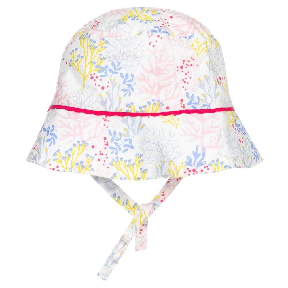 Carrément Beau-قبعة أطفال بناتي قطن لون أبيض بطبعة ورود | Childrensalon Outlet