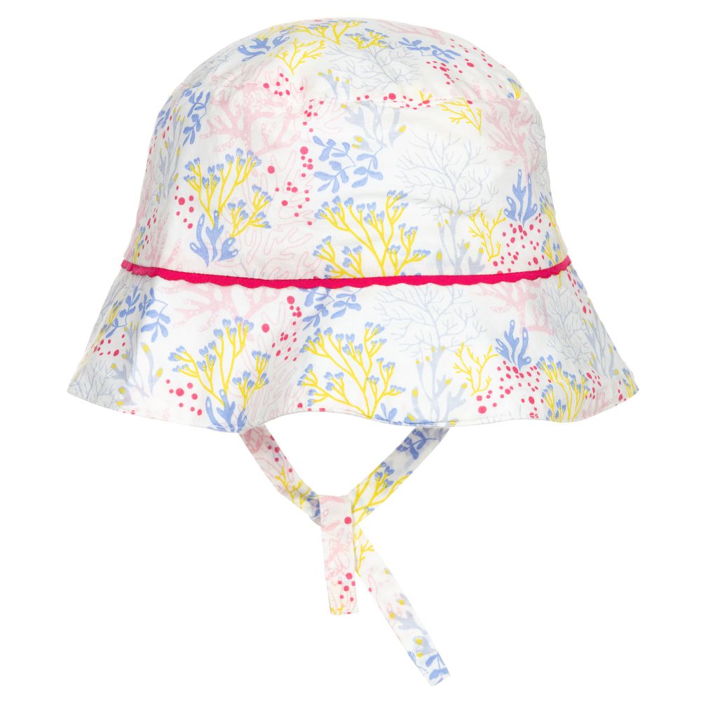 Carrément Beau - قبعة أطفال بناتي قطن لون أبيض بطبعة ورود | Childrensalon