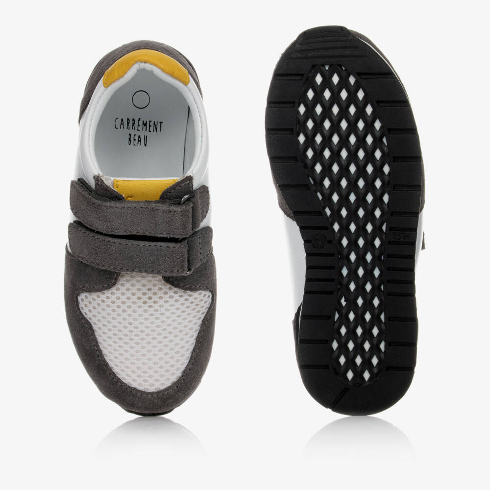 Carrément Beau-White & Grey Velcro Trainers | Childrensalon Outlet