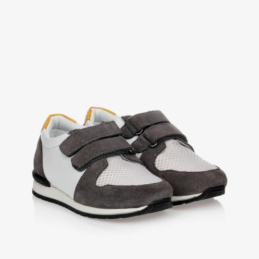 Carrément Beau-White & Grey Velcro Trainers | Childrensalon Outlet