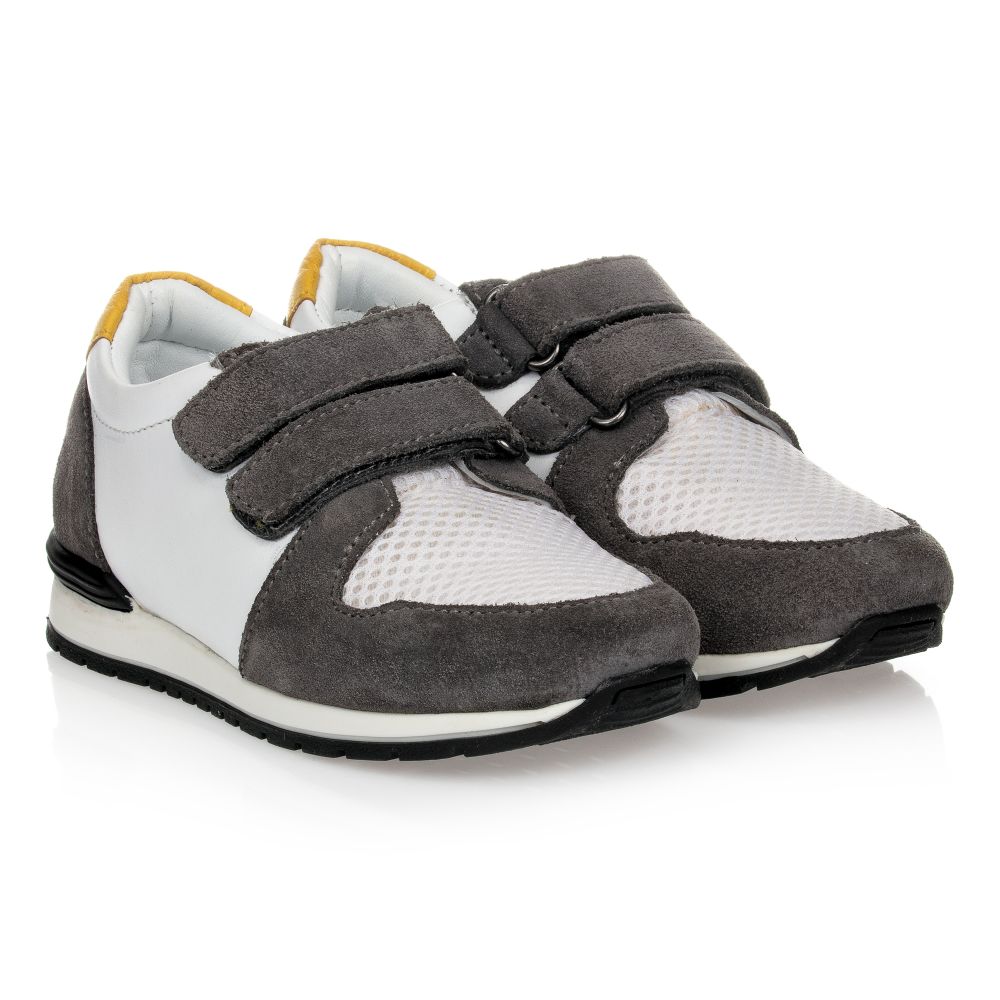 Carrément Beau - White & Grey Velcro Trainers | Childrensalon