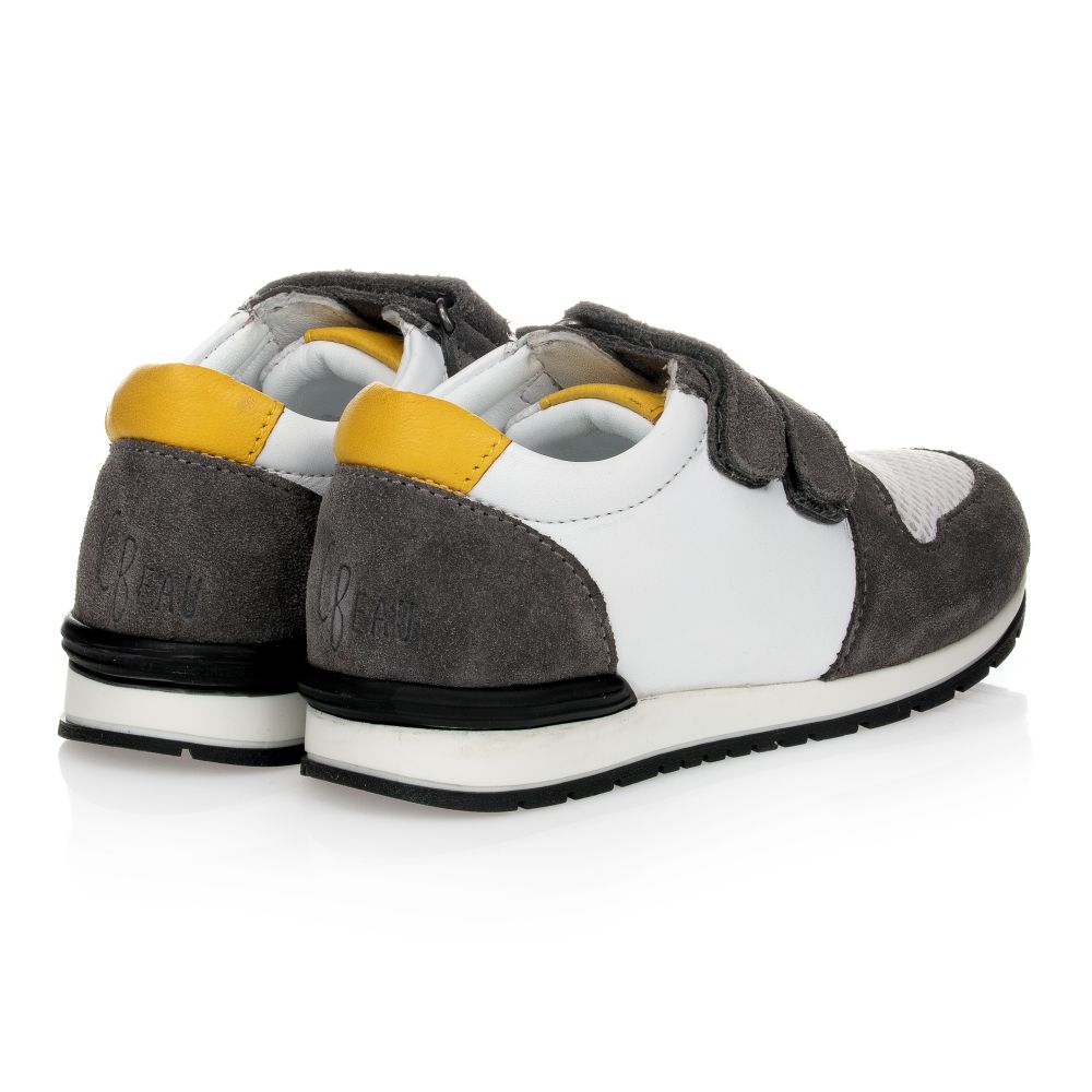 Carrément Beau-ترينرز جلد لون أبيض ورمادي بشريط لاصق للأولاد | Childrensalon Outlet