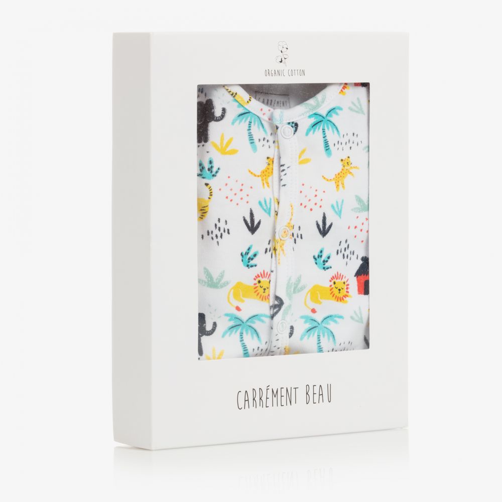 Carrément Beau-White Organic Animals Babygrow | Childrensalon Outlet